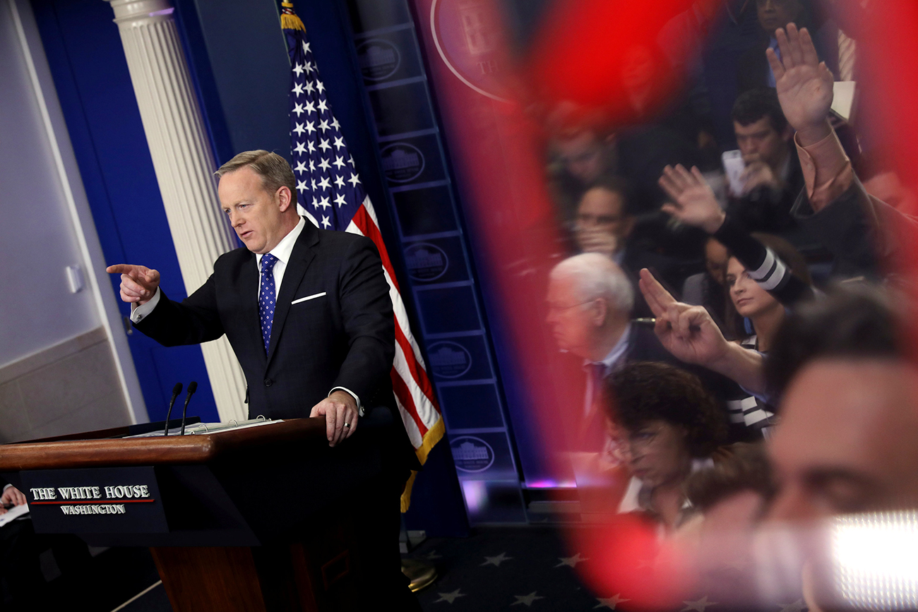El representante oficial de la Casa Blanca, Sean Spicer, durante una rueda de prensa en Washington, el 21 de febrero de 2017.