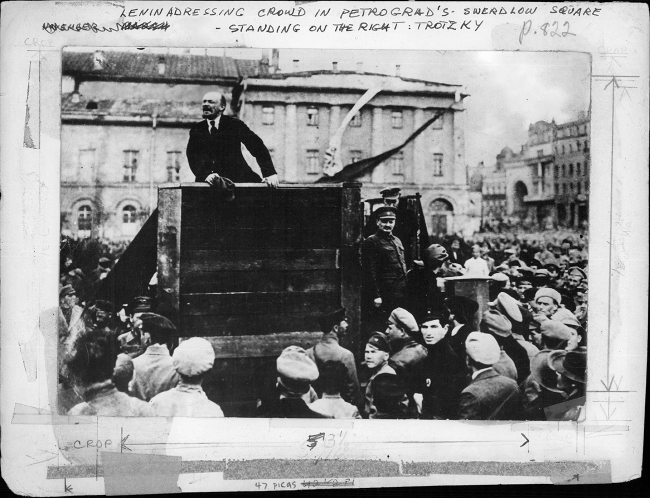 Lenin Addressing Crowd In Petrograd's Swerdlow Square 1919 - standing on the right - Trotzky.