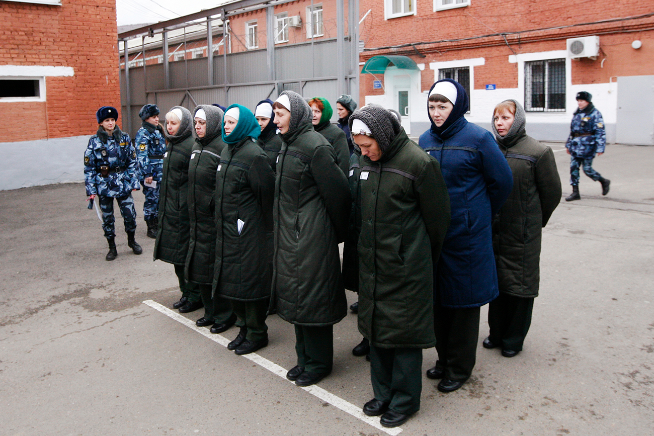 Photo: Inmates stand in line before reporting for work inside female prison camp Number 22 in Russia's Siberian city of Krasnoyarsk.