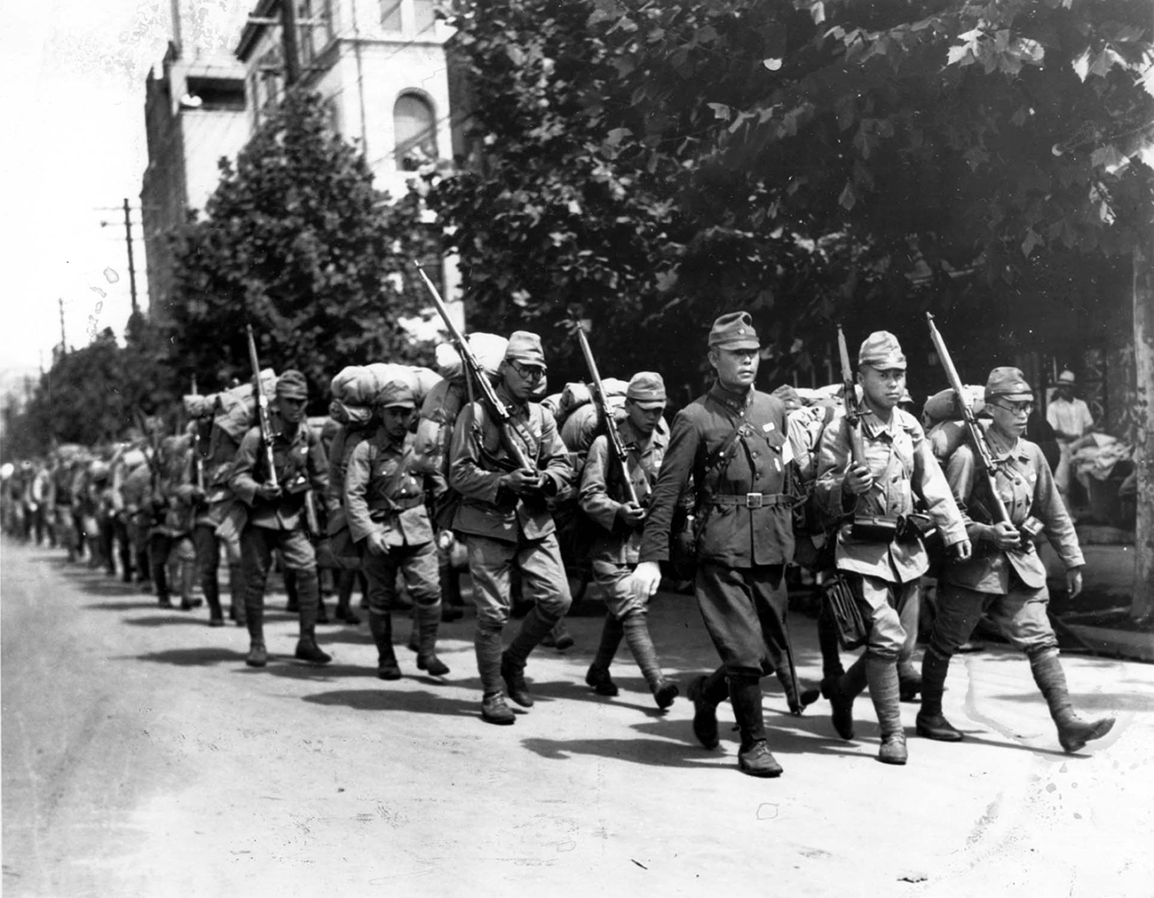 Japanese soldiers marching in Seoul in the 1920s.