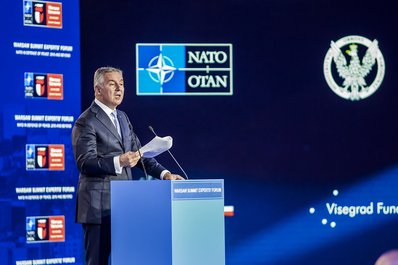 Milo Đukanović, bis vergangenem November Ministerpräsident von Montenegro, bei einer Ansprache auf dem Nato-Gipfel in Warschau im Jui 2016.