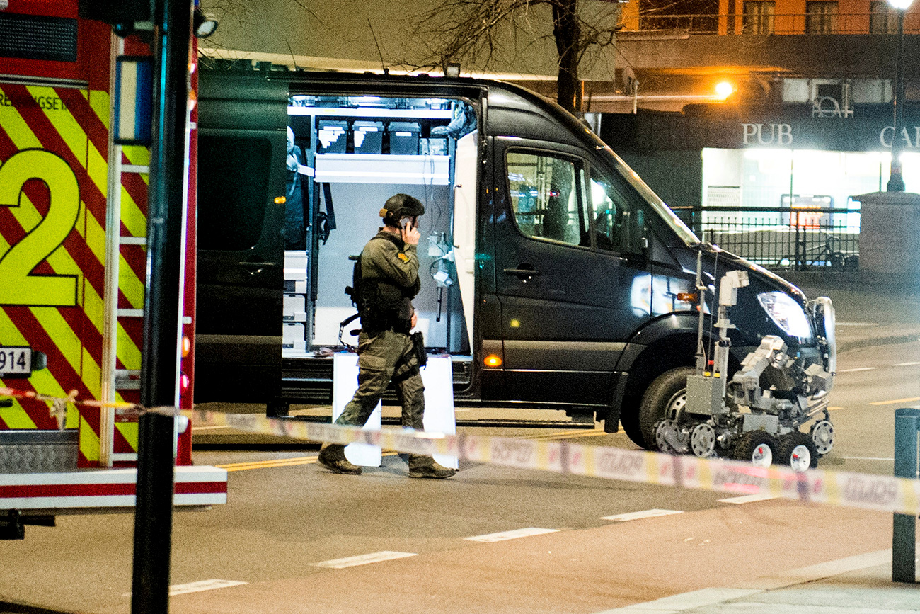 A polícia bloqueou uma área no centro de Oslo e prendeu um homem após a descoberta de um "equipamento similar a uma bomba", em Oslo, em 8 de abril deste ano.