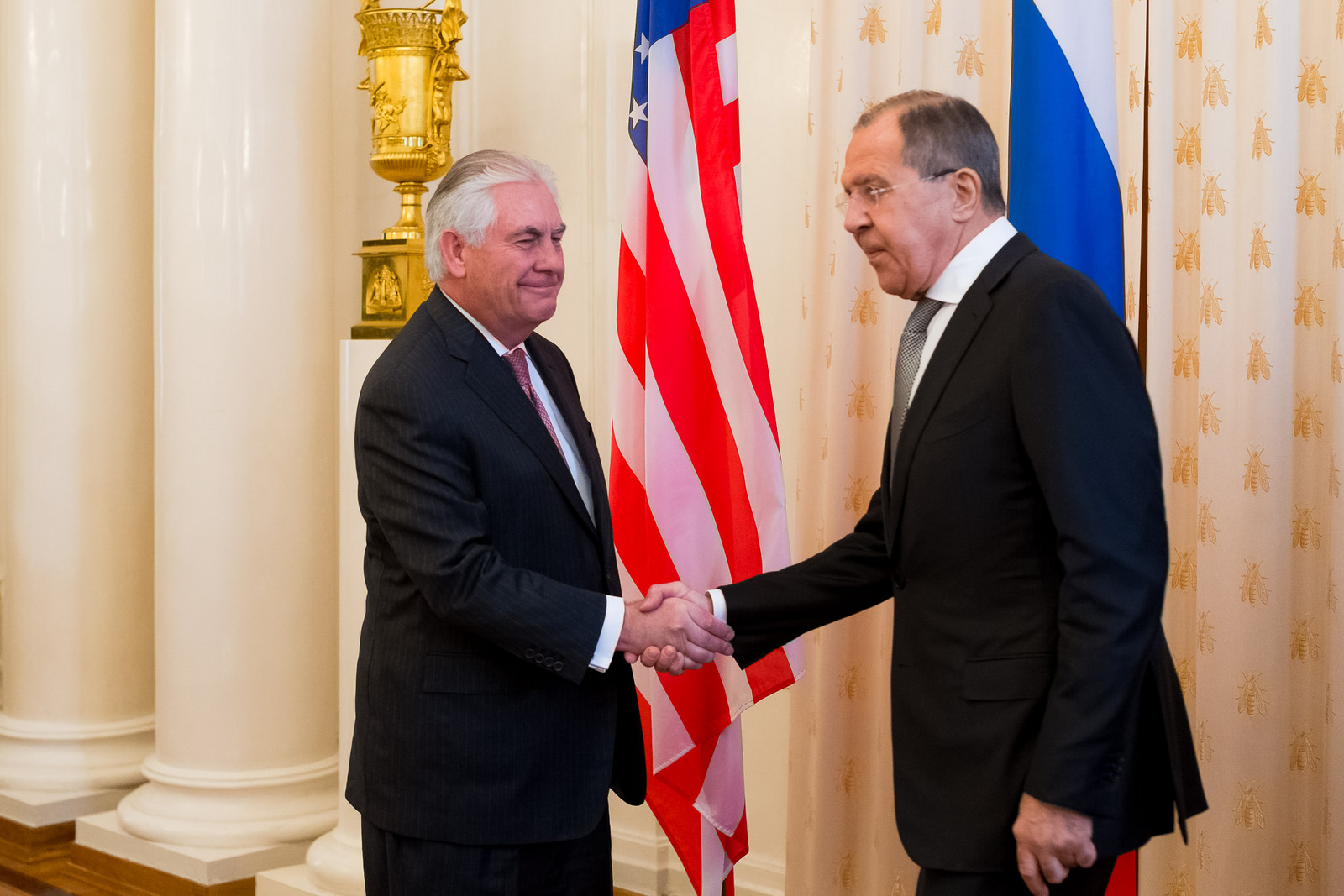 Шефовите на дипломатиите на Русија и на САД Сергеј Лавров и Рекс Тилерсон. 12 април 2017, Москва Русија.