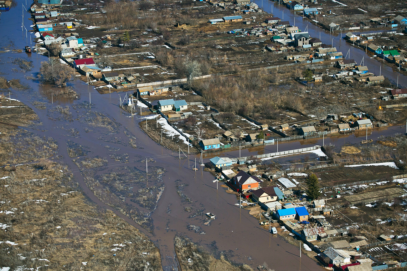 Residential houses flooded in the village of Krasnokholm due to rise of water table in the Dimitrov Reservoir 