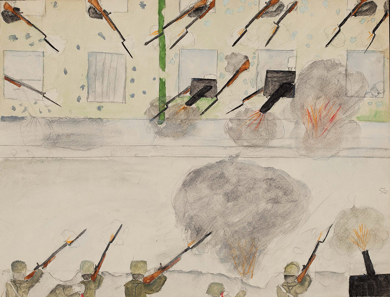 “La colección muestra los eventos en todo su color y diversidad”, explica Lukiánov. // “Fuego cruzado en la calle”, Moscú, noviembre de 1917.