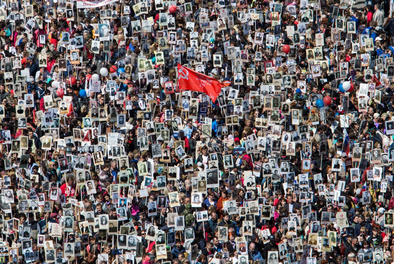 The March of the Immortal Regiment is a public act of remembrance dedicated to relatives who shed blood in WW2 and the Great Patriotic War.