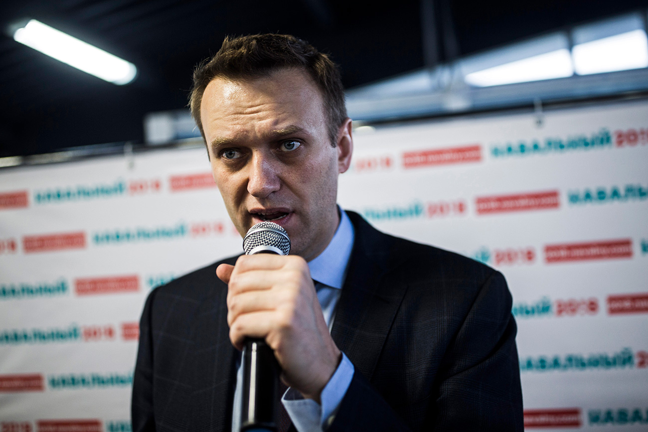 Russian opposition leader Alexei Navalny speaks at the opening of his campaign office in Chelyabinsk, in the Ural Mountains, Russia, Saturday, April 15, 2017.