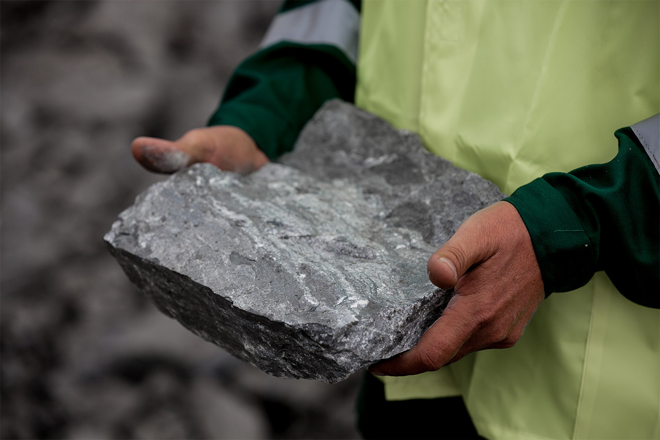 This is how a piece of ore looks before having iron ore concentrate extracted from it at the concentration plant.