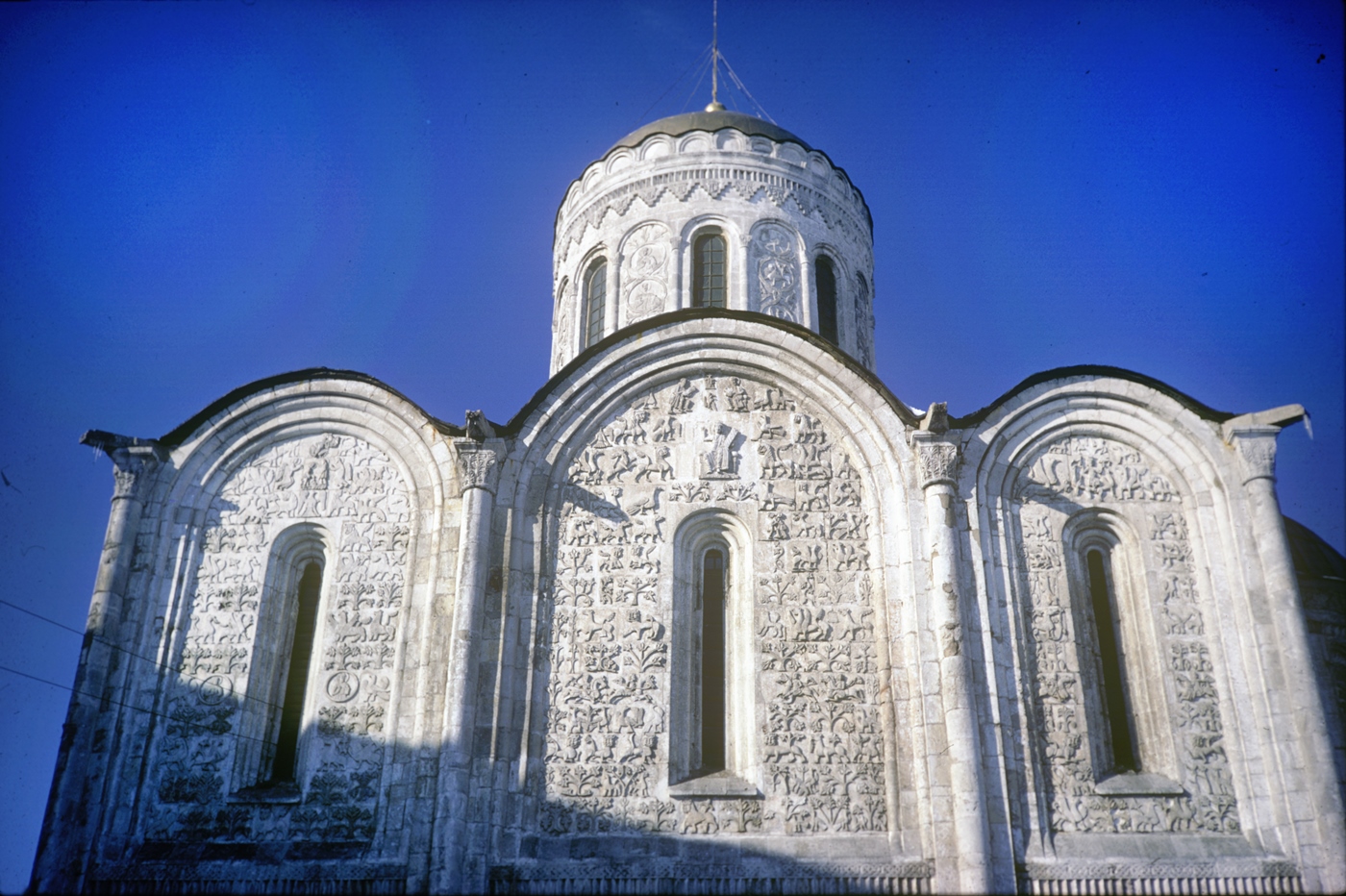 Vladimir. Cathedral of St. Dmitry, south facade, upper tier. March 6, 1972. 