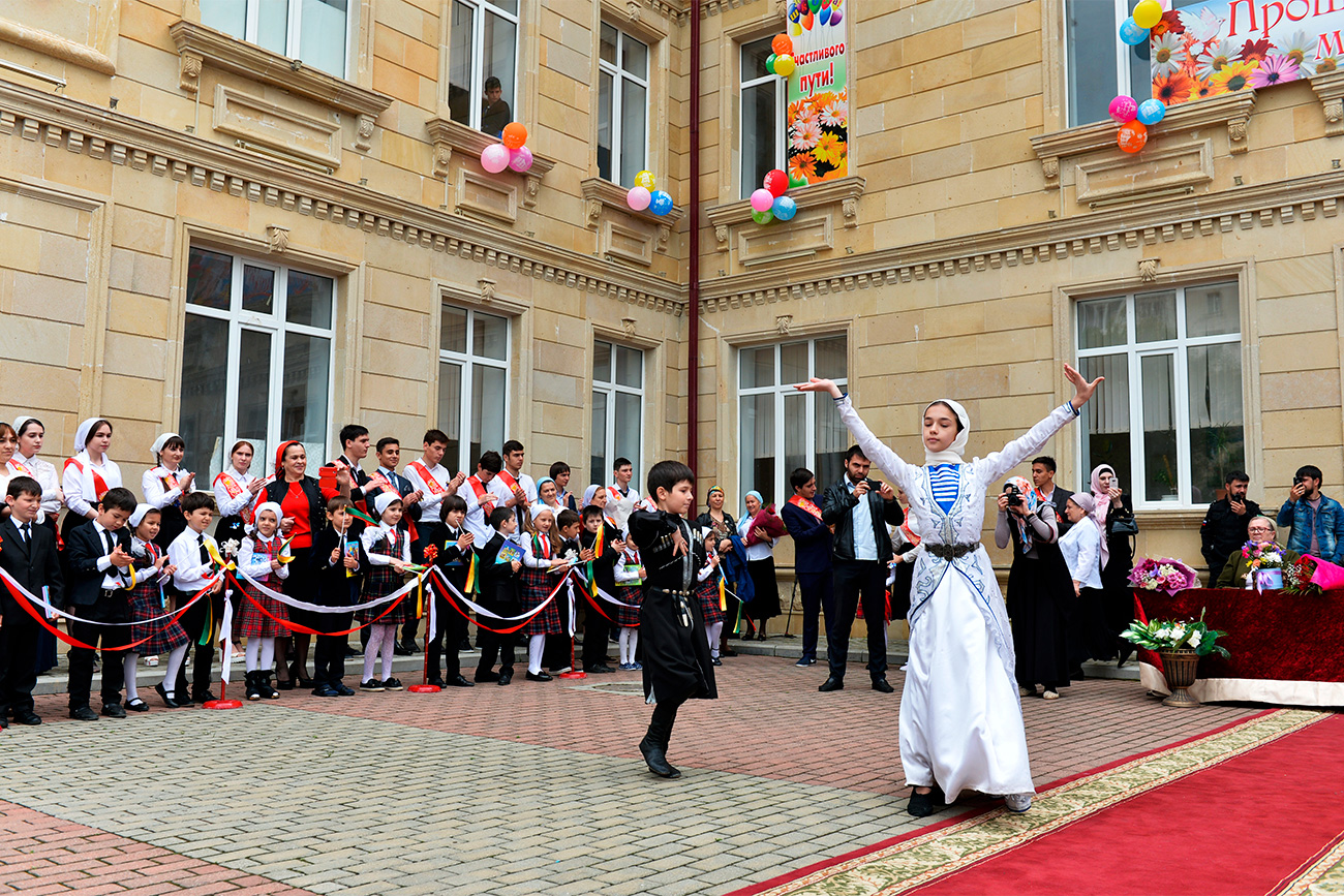 In some Russian schools, the Last Bell is celebrated with national songs and dances, often followed by a party that lasts well into the night.