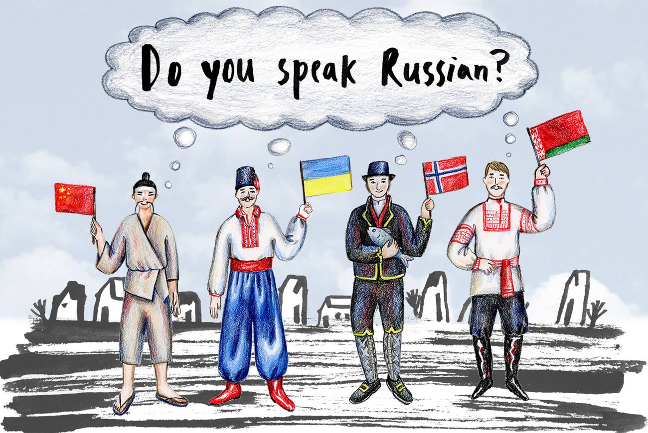 Entre línguas ainda faladas ou extintas, foram muitas as misturas de russo com idiomas de países vizinhos 