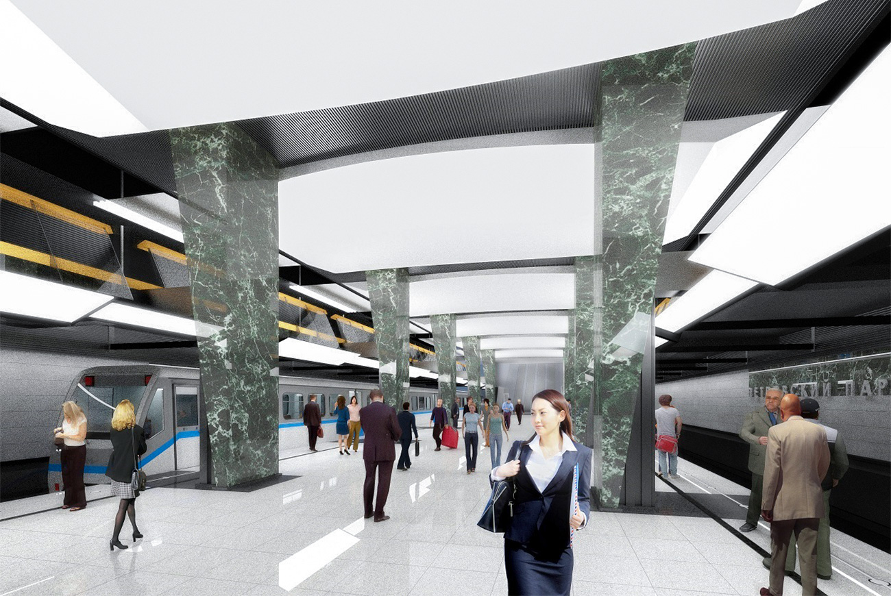 A new station will open near Dinamo station, which currently struggles to cope with the passenger traffic. The future Petrovsky Park station will allow more than 245,000 people to commute daily and is set to become part of a new line from here to Delovoy Tsentr. The future station will be decorated with gray and black granite and white and green marble from the Urals.