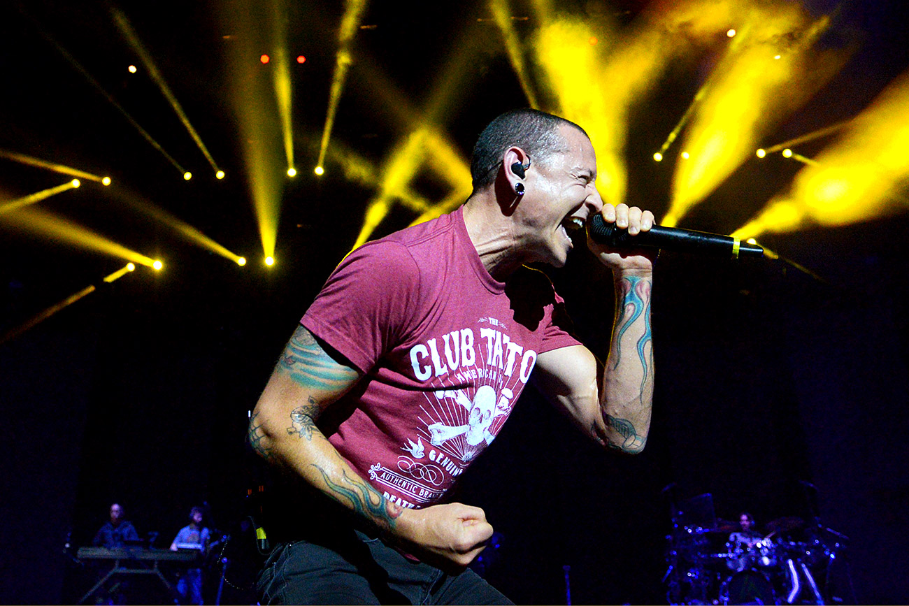 Linkin Park vocalist Chester Bennington performs at the Olimpiysky Sports Complex in Moscow.