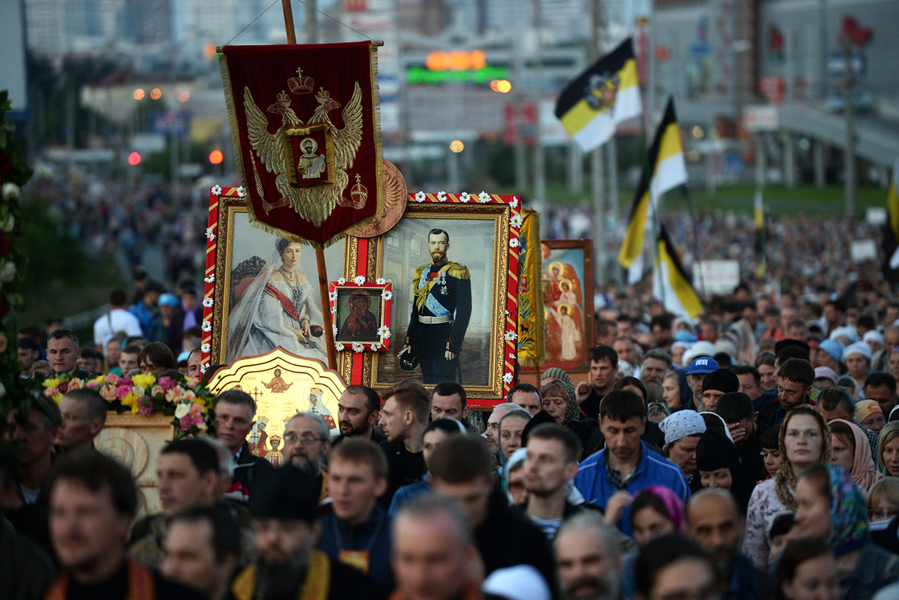 Worshipers during a religious procession in memory of the last Russian Tsar Nicolas II and his family, in Yekaterinburg.