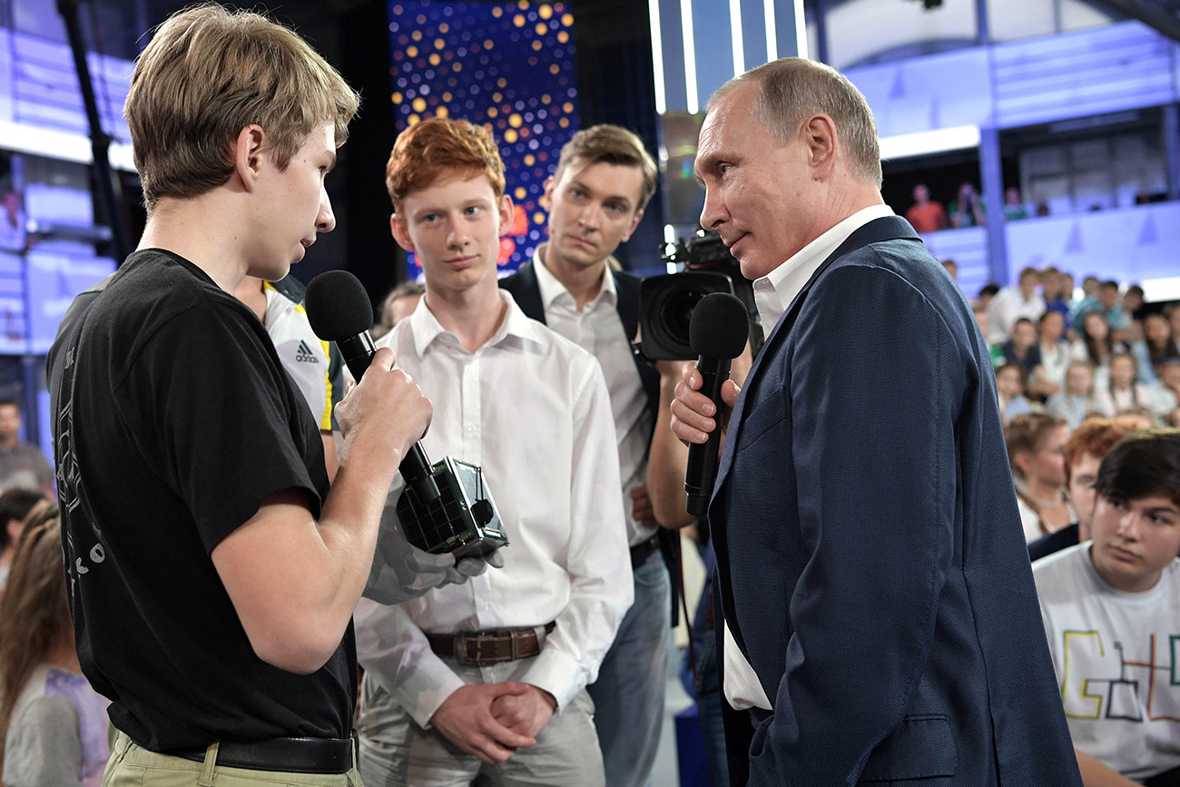 Vladimir Putin answers questions during the No Nonsense Talk with Vladimir Putin held at the Sirius educational center for gifted children