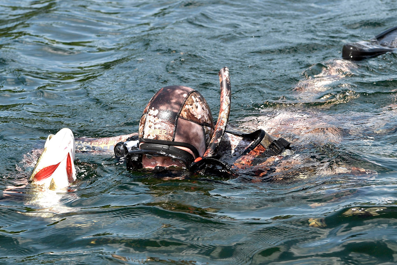 Vladimir Putin went underwater fishing with a GoPro camera on his snorkel. 