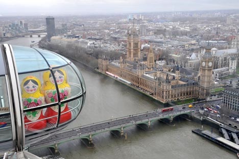 Giant matryoshka dolls take a spin on the London Eye for the opening of the Russian Winter Festival held at the South Bank Centre in January 2008. Photo: NilsJorgensen/RexFeatures