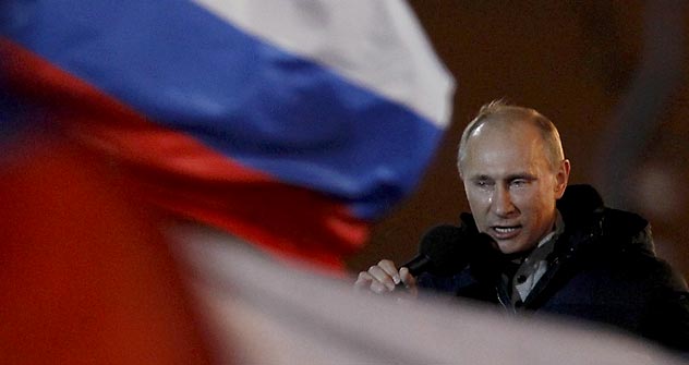 Vladimir Putin after announcing the preliminary results of presidential elections. Source: Reuters / Vostock Photo 