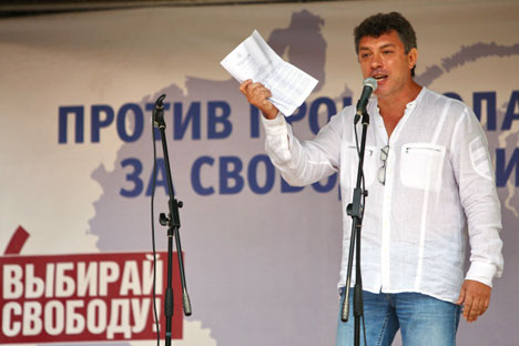 One of the co-founders of the PARNAS party Boris Nemtsov is giving his address. Source: RIA Novosti