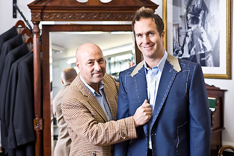 Michael Vaughan, being fitted for a suit at Stowers Bespoke by Ray Stowers in Saville Row. Source: Rex-Features/Fotodom
