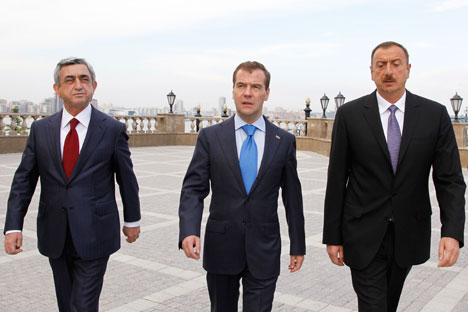 Armenian President Serge Sargsyan and Azerbaijani President Ilham Aliyev met in the Russian city of Kazan at a meeting hosted by Dmitry Medvedev.  Source: ITAR-TASS