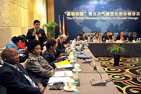 The 9th BASIC Ministerial Meeting on Climate Change held in Beijing, China. Minister of International Relations and Cooperation Ms Maite Nkoana-Mashabane with South Africa's Ambassador to China Mr Bheki Langa (far left).Source: cop17-cmp7durban.com