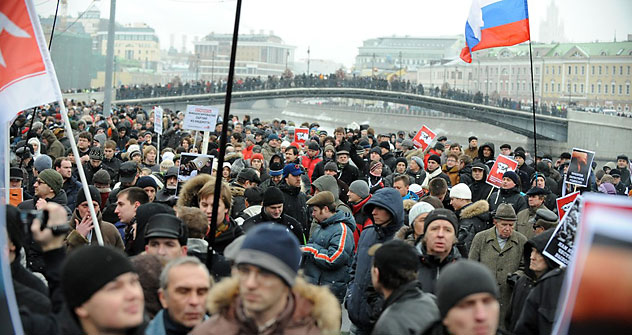 Die Organisatoren der Kundgebung sprechen von etwa 40 000 Teilnehmern, während die Moskauer Polizei die Zahl von höchstens 25 000 nennt. Foto: AFP-EastNews
