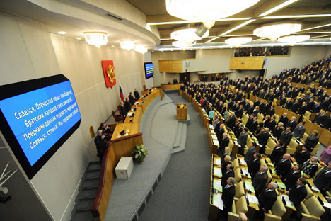 Die Kreml-Partei Einiges Russland hat in der Staatsduma die Stimmenmehrheit. Foto: RIA Novosti