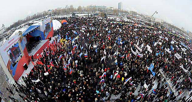 Die Aktion der Putin-Anhänger unter dem Motto „Wir haben etwas zu verlieren.“ auf dem Poklonnaja-Berg in Moskau am 4. Februar. Foto: RIA Novosti