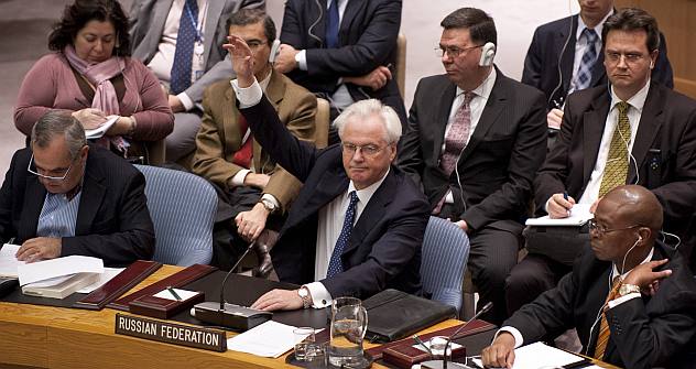 対シリア国連決議案に対する、ロシアと中国による拒否権の行使は、西側諸国の反発を招いた。＝AFP撮影