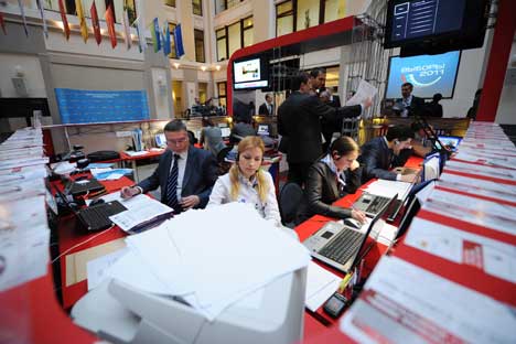 Oltre duemila giornalisti provenienti da 30 Paesi, accreditati nella Sala Stampa della Commissione Centrale Elettorale (Foto: Ria Novosti)