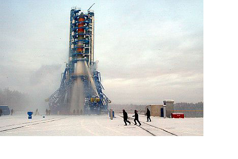 A Molnia-M rocket awaits launch from thePlesetsk Cosmodrome in Russia’s northern Arkhangelsk Region
