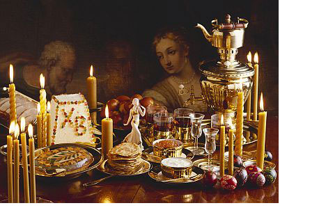 The Russian Easter table features several dairy dishes