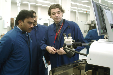 Telecom and IT Minister A.Raja at the Mikron factory.Source: Mikron press-service