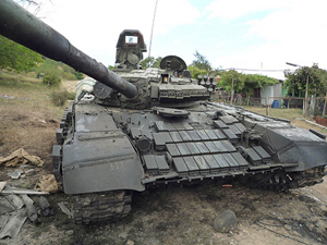 Georgian tank in streets of Tskhinval