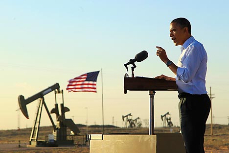 Obama discursa no campo de petróleo e gás Maljamar, Novo México Foto: AP