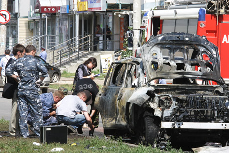 Das Auto von Mufti Faisow explodierte am Donnerstagmorgen in Kasan, nachdem er eingestiegen war. Foto: TASS