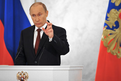 Viele Experten kritisierten, dass Putin keine neuen Ideen in seiner programmatischen Rede vorgetragen habe. Foto: RIA Novosti.