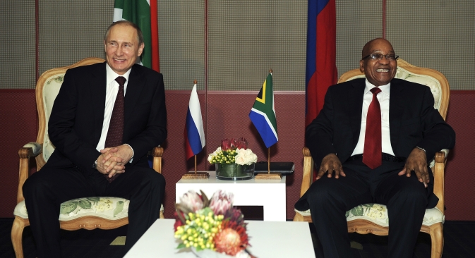 Der russische Präsident Wladimir Putin mit seinem südafrikanischem Kollegen Jacob Zuma während des BRICS-Gipfels in Durban. Foto: Reuters