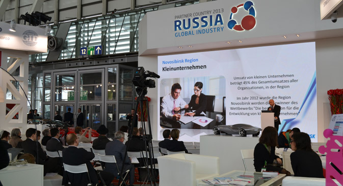 Russische Regionen präsentieren sich am Russland Stand auf der Hannover Messe 2013. Foto: Pressebild