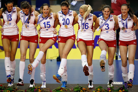 In Berlin wurde die Damenmannschaft des russischen Volleyballs nach zwölf Jahren endlich wieder Europameister. Foto: AP