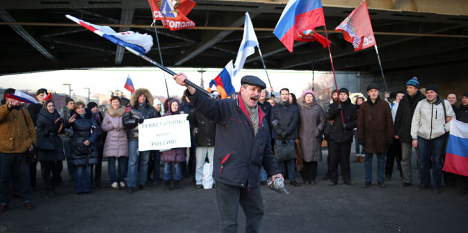Die Teilnehmer der Demonstration für den Beitritt Krims zu Russland am 2. März in Moskau. Foto: ITAR-TASS