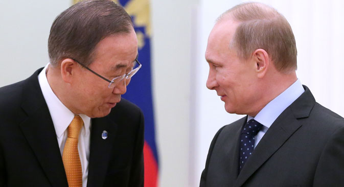 Der UNO-Generalsekretär Ban Ki-moon  traf am 20. März den russischen Präsidenten Wladimir Putin. Foto: ITAR-TASS