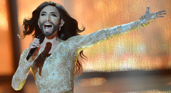 Eurovision winner Conchita Wurst attracted much attention not only for her looksm but also for her singing. Source: Vladimir Astapkovitsch / RIA Novosti