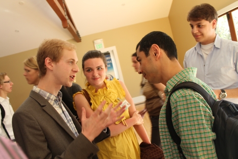 David Yang (right), the founder of ABBYY, talking with the Russian and American students at the Stanford U.S.-Russia Forum (SURF). Source: Pavel Koshkin