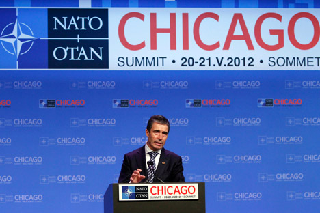NATO Secretary General Anders Fogh Rasmussen speaks at a news conference during the NATO Summit in Chicago, Monday, May 21, 2012. Source: AP