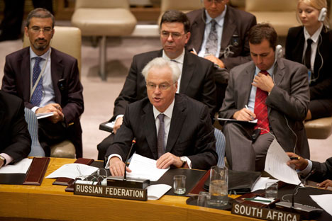 Russia's Permanent Representative to the UN Vitaliy Churkin condemned "efforts by some governments to justify their financial, material, technological or logistics support of illegal, armed groups active in Syria" as unacceptable. Source: Reuters
