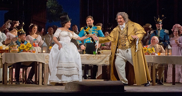 Anna Netrebko as Adina and Ambrogio Maestri as Doctor Dulcamara in Donizetti's "L'Elisir d' Amore." Source: Ken Howard / Metropolitan Opera