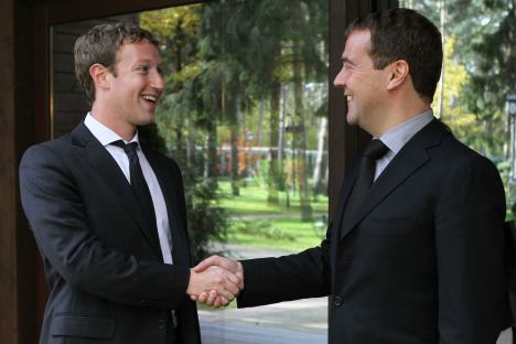 Facebook’s billionaire CEO, Mark Zuckerberg, discussed a proposal from Prime Minister Dmitry Medvedev to set up a research center in Russia. Source: ITAR-TASS