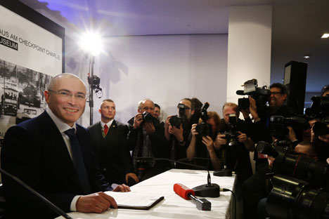 Michail Chodorkowski während der Pressekonferenz in Berlin am 22. Dezember 2013. Foto: Reuters